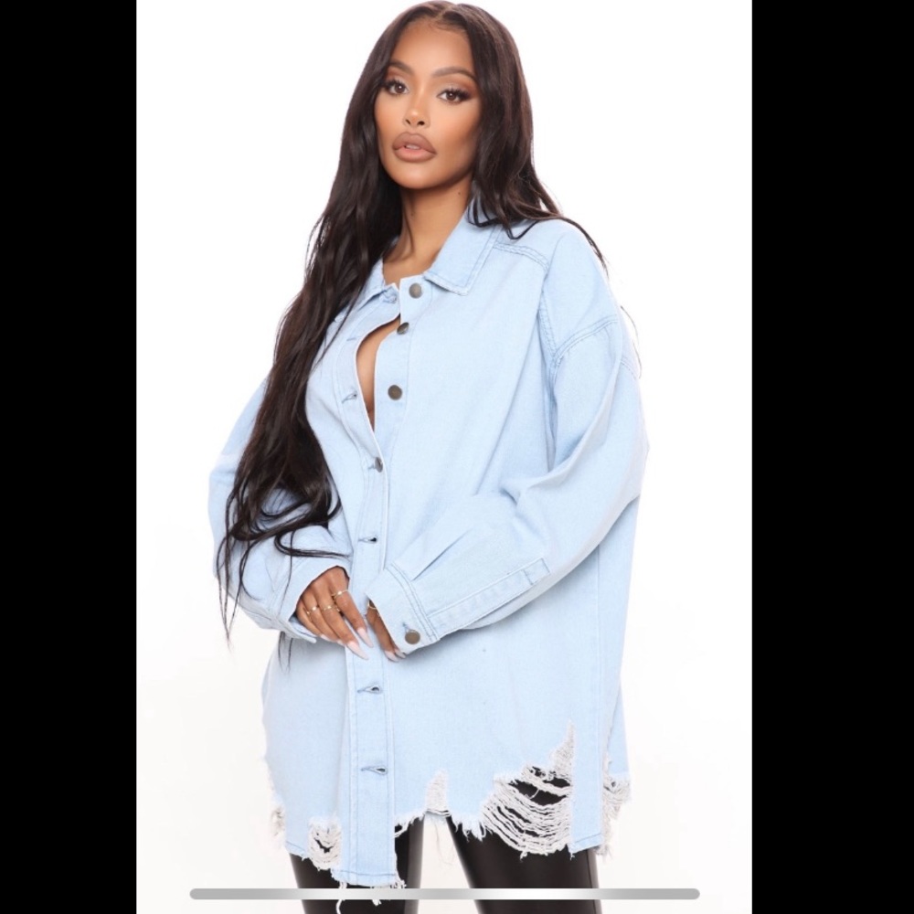 Distressed Denim oversized shacket, size XS, NWT
